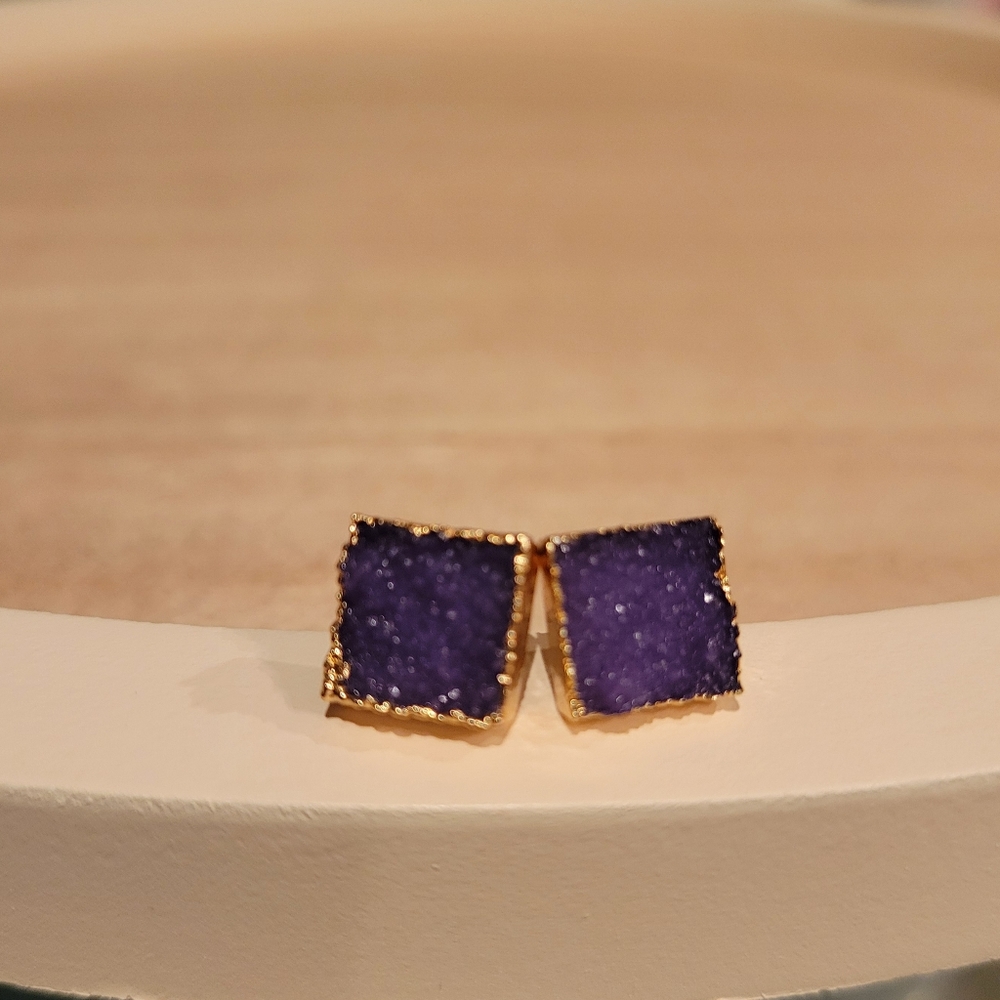 Dark purple druzy earrings
